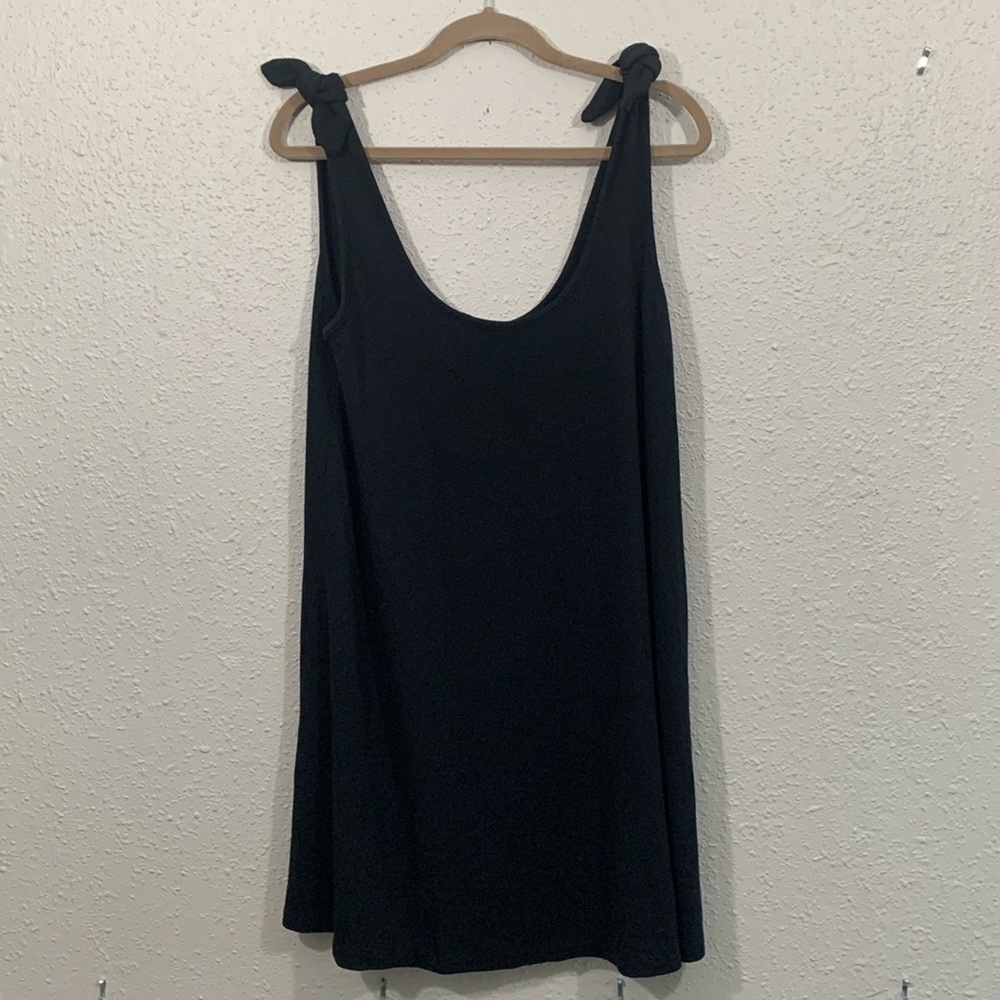 Marine Layer Black Lexi Ribbed Leah Mini Dress Sleeveless Shoulder Bow size L